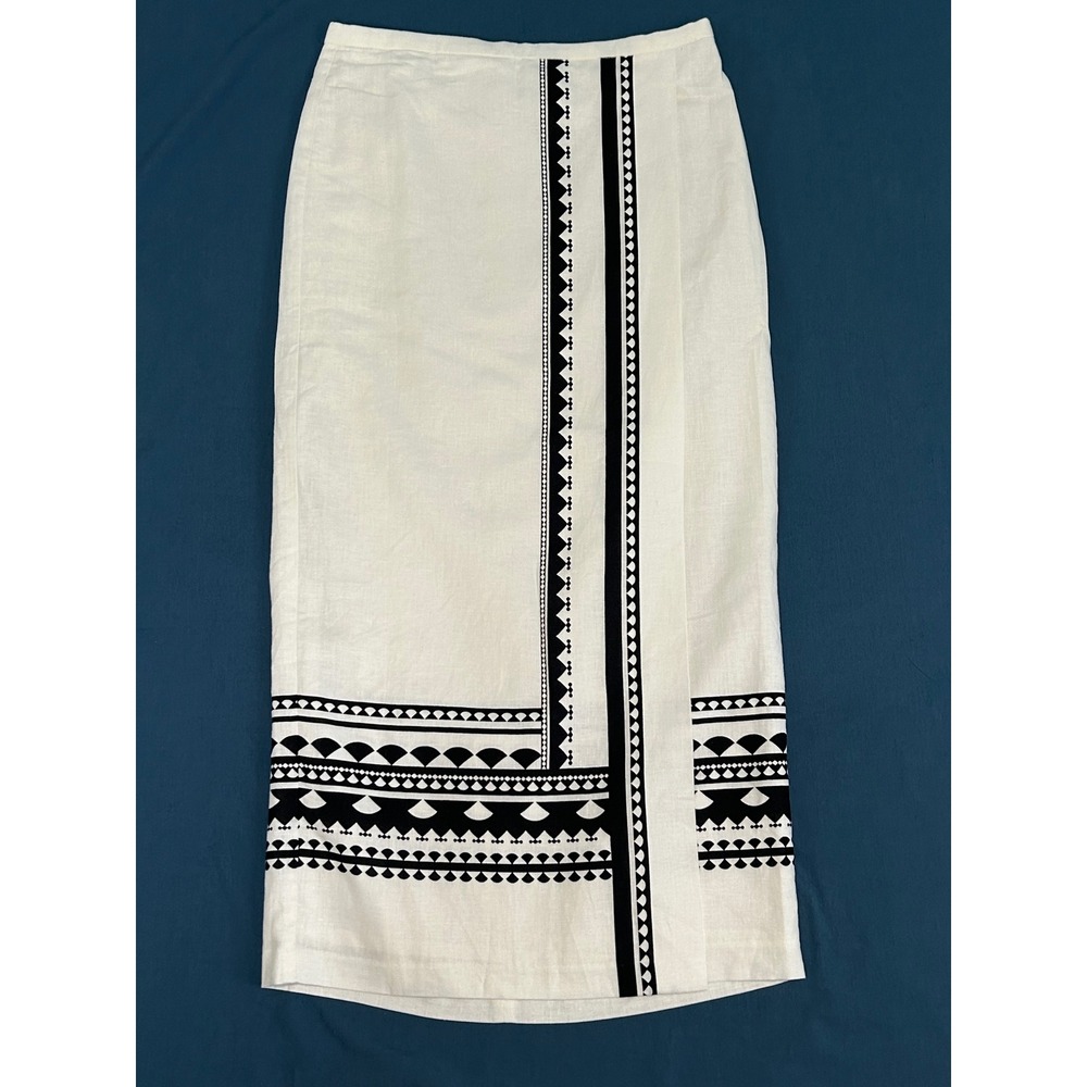Ann Taylor White Black Border Print Luxury Linen Blend Maxi Skirt Size 00
